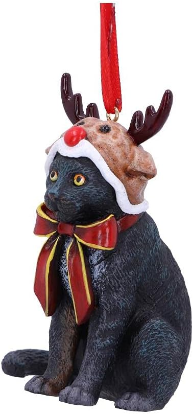 Nemesis Now Reindeer Cat Hanging Ornament (LP) 9cm, Black, Christmas
