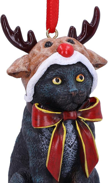 Nemesis Now Reindeer Cat Hanging Ornament (LP) 9cm, Black, Christmas