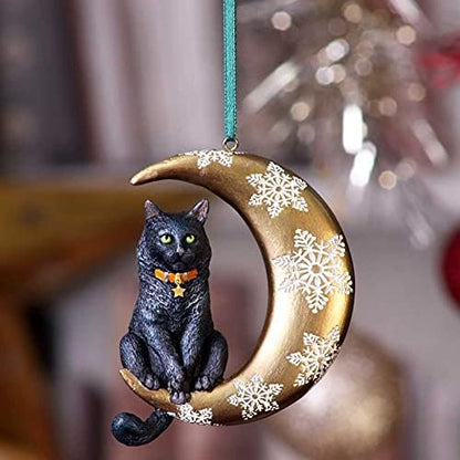 Nemesis Now Lisa Parker Moon Black Cat Hanging Ornament Decoration 9cm, Resin, Lisa Parker Hanging Ornament, Black Cat Giftware, Cast in the Finest Resin, Expertly Hand-Painted
