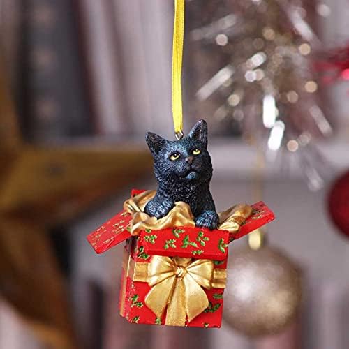 Nemesis Now Lisa Parker Present Black Cat Hanging Ornament 9cm, Resin, Cat in Festive Decoration, Cat Christmas Decoration, Cast in the Finest Resin, Expertly Hand-Painted