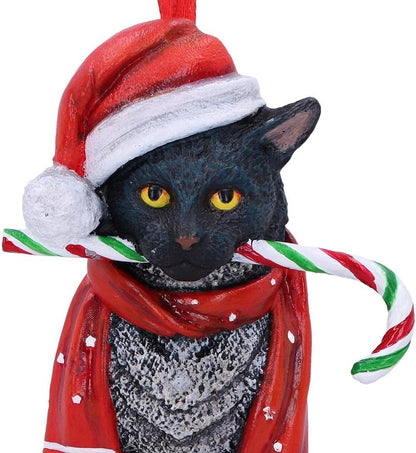 Nemesis Now Candy Cane Cat Hanging Ornament (LP) 9cm, Red, Christmas