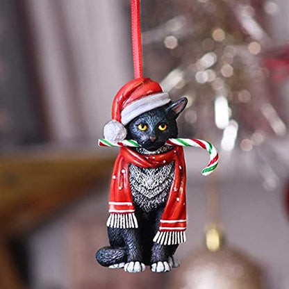 Nemesis Now Candy Cane Cat Hanging Ornament (LP) 9cm, Red, Christmas