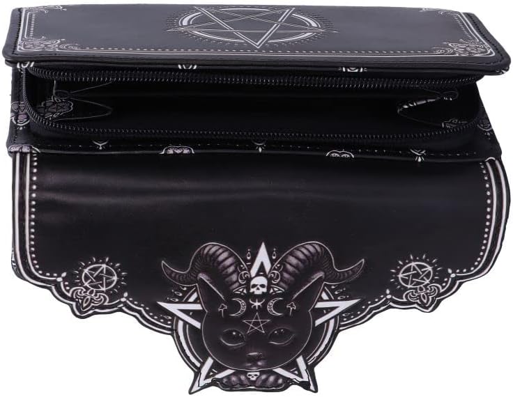 Nemesis Now Pawzuph Embossed Purse 18.5cm, PU Leather, Black, Horned Cat Purse, Stylish and Practical, Multiple Slots for Cash and Cards