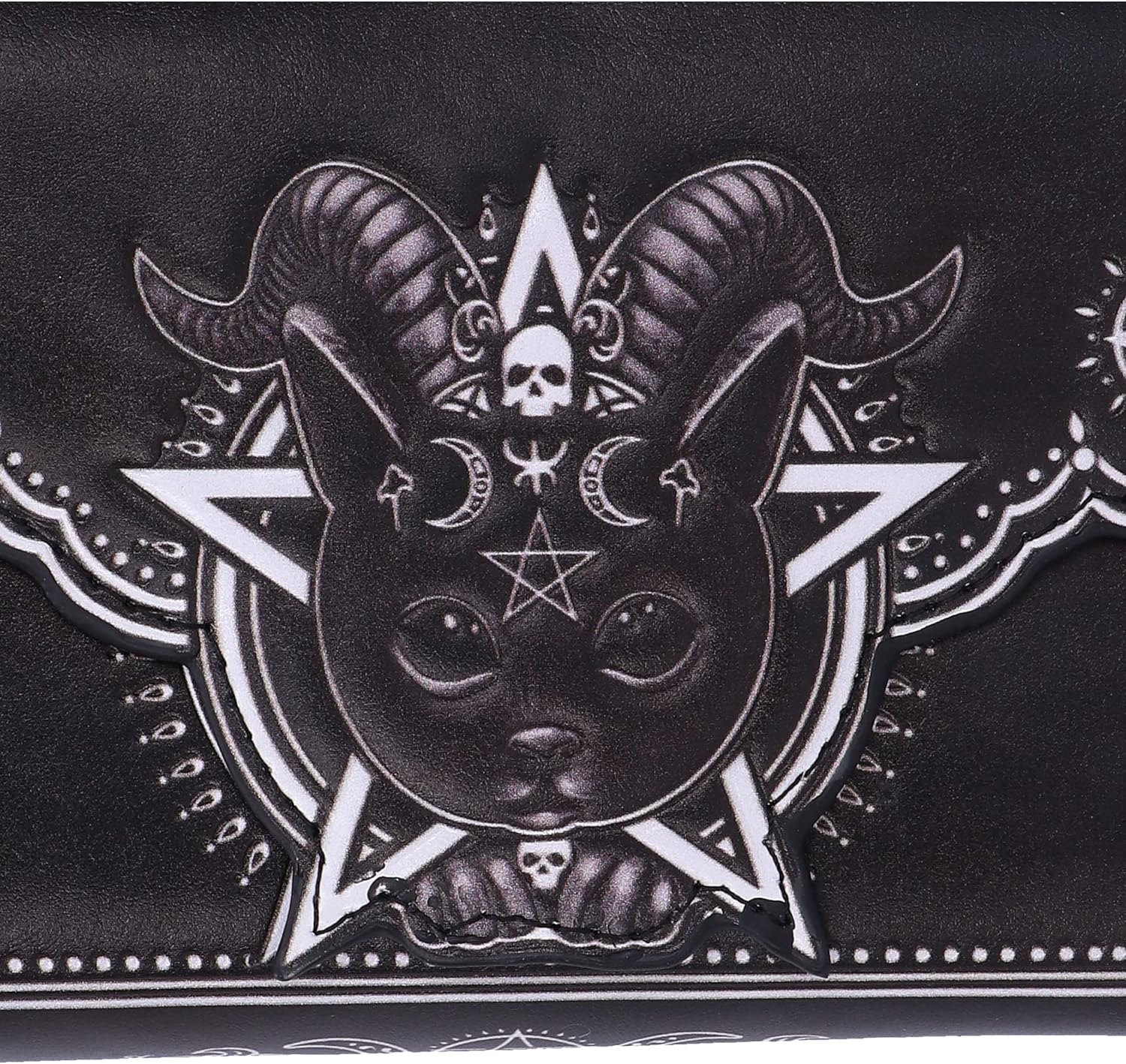 Nemesis Now Pawzuph Embossed Purse 18.5cm, PU Leather, Black, Horned Cat Purse, Stylish and Practical, Multiple Slots for Cash and Cards