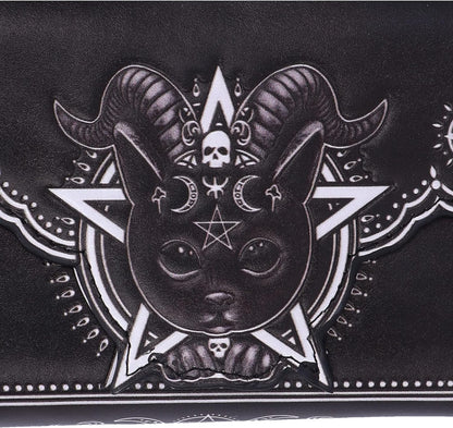 Nemesis Now Pawzuph Embossed Purse 18.5cm, PU Leather, Black, Horned Cat Purse, Stylish and Practical, Multiple Slots for Cash and Cards