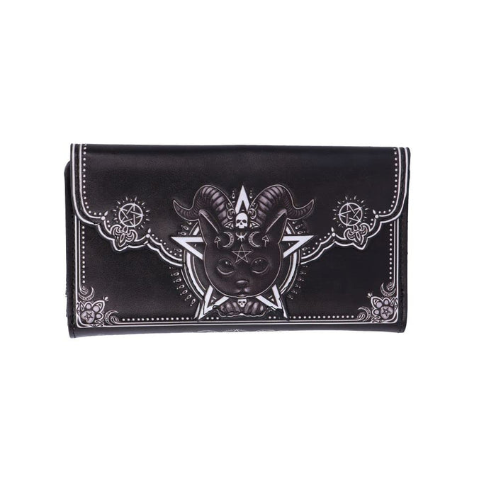 Nemesis Now Pawzuph Embossed Purse 18.5cm, PU Leather, Black, Horned Cat Purse, Stylish and Practical, Multiple Slots for Cash and Cards