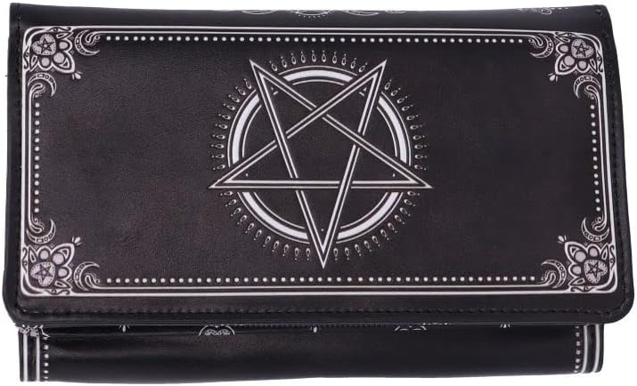 Nemesis Now Pawzuph Embossed Purse 18.5cm, PU Leather, Black, Horned Cat Purse, Stylish and Practical, Multiple Slots for Cash and Cards