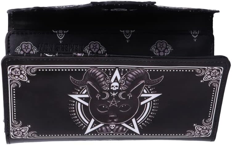 Nemesis Now Pawzuph Embossed Purse 18.5cm, PU Leather, Black, Horned Cat Purse, Stylish and Practical, Multiple Slots for Cash and Cards