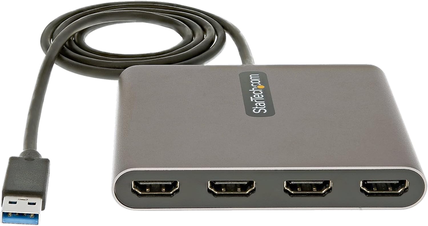 StarTech.com USB 3.0 to 4x HDMI Adapter - External Video & Graphics Card - USB Type-A to Quad HDMI Display Adapter Dongle - 1080p 60Hz - Multi Monitor USB A to HDMI Converter - Windows Only (USB32HD4