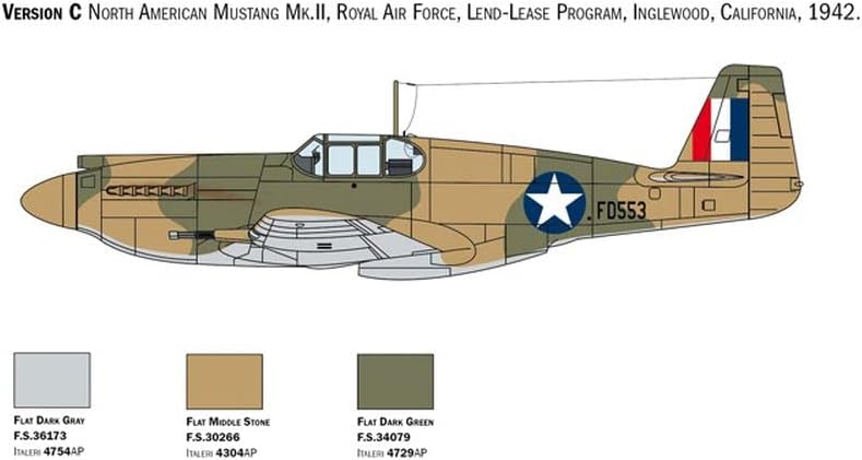 Italeri IT1423 1423 P-51A Mustang, 1:72 Scale, Kit, Plastic Assemble, Model Making, Grey