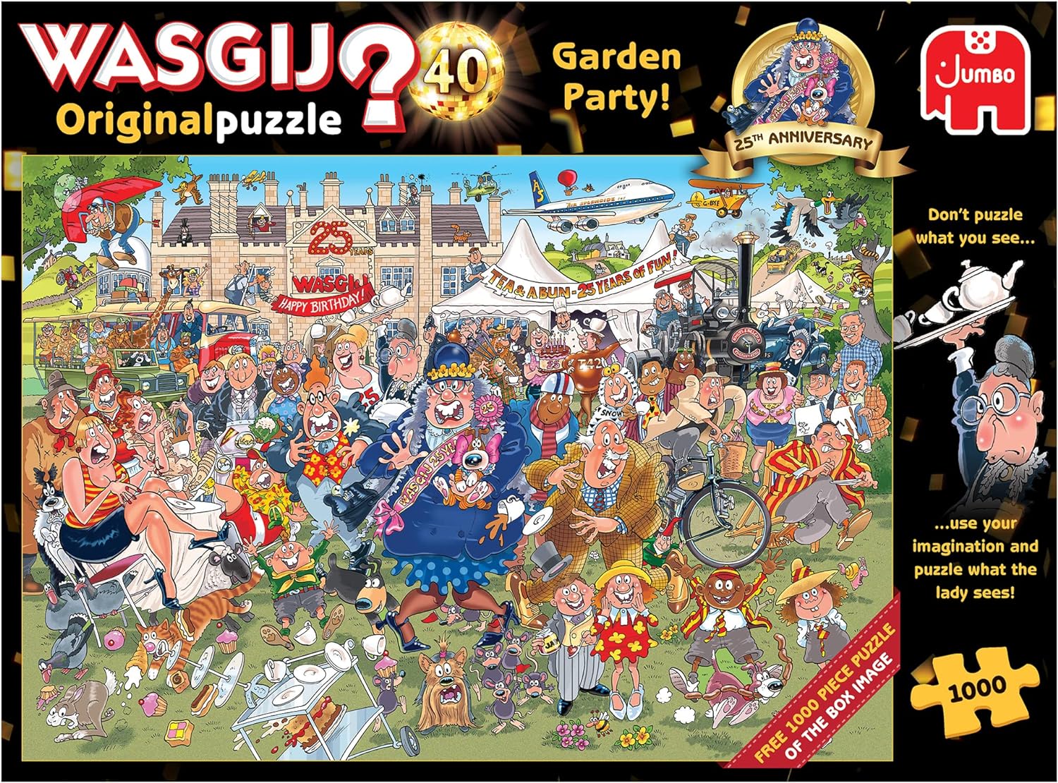 Jumbo, Wasgij Original 40, 25th Anniversary Garden Party, Jigsaw Puzzles for Adults, 2 x 1000 piece &, Wasgij Christmas 18 Gingerbread Showstopper, Jigsaw Puzzles for Adults, 2 x 1000piece + 18 Gingerbread Showstopper