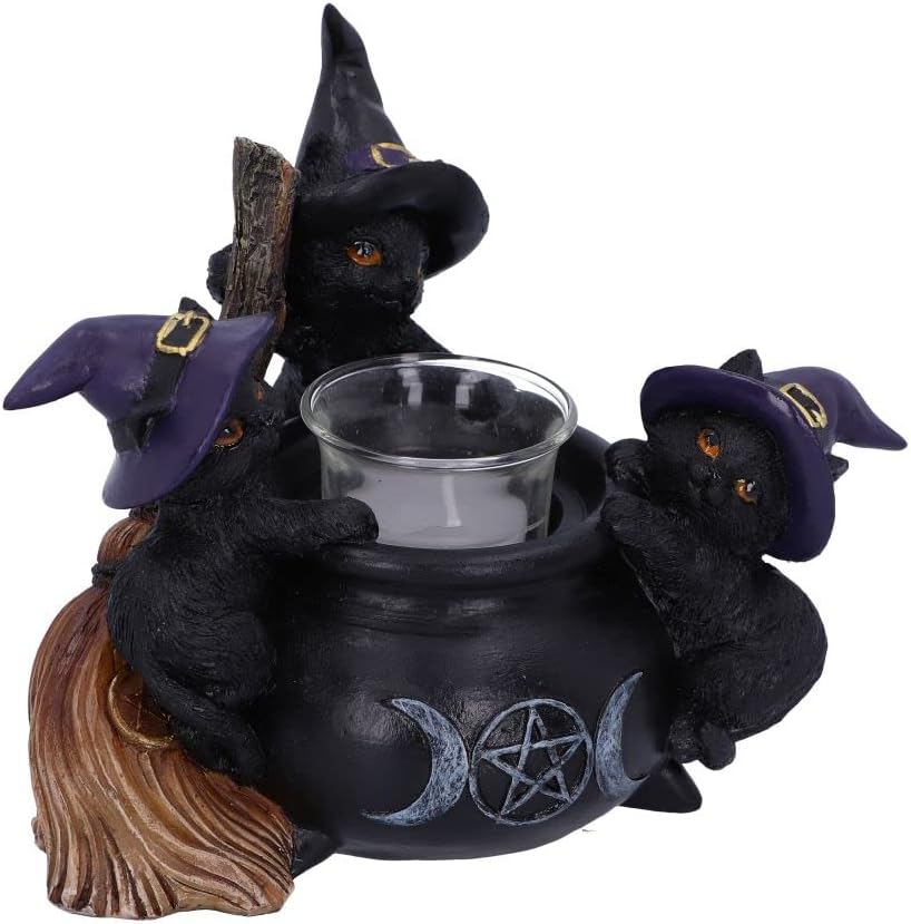 Familiar Cauldron Black Cat Candle Holder 12.5Cm