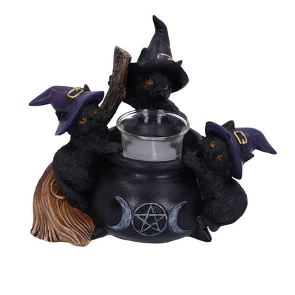 Familiar Cauldron Black Cat Candle Holder 12.5Cm