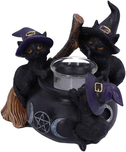 Familiar Cauldron Black Cat Candle Holder 12.5Cm