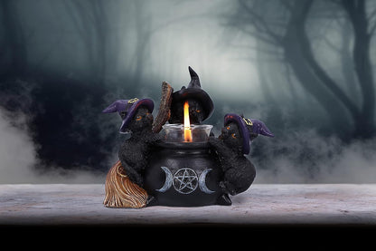 Familiar Cauldron Black Cat Candle Holder 12.5Cm
