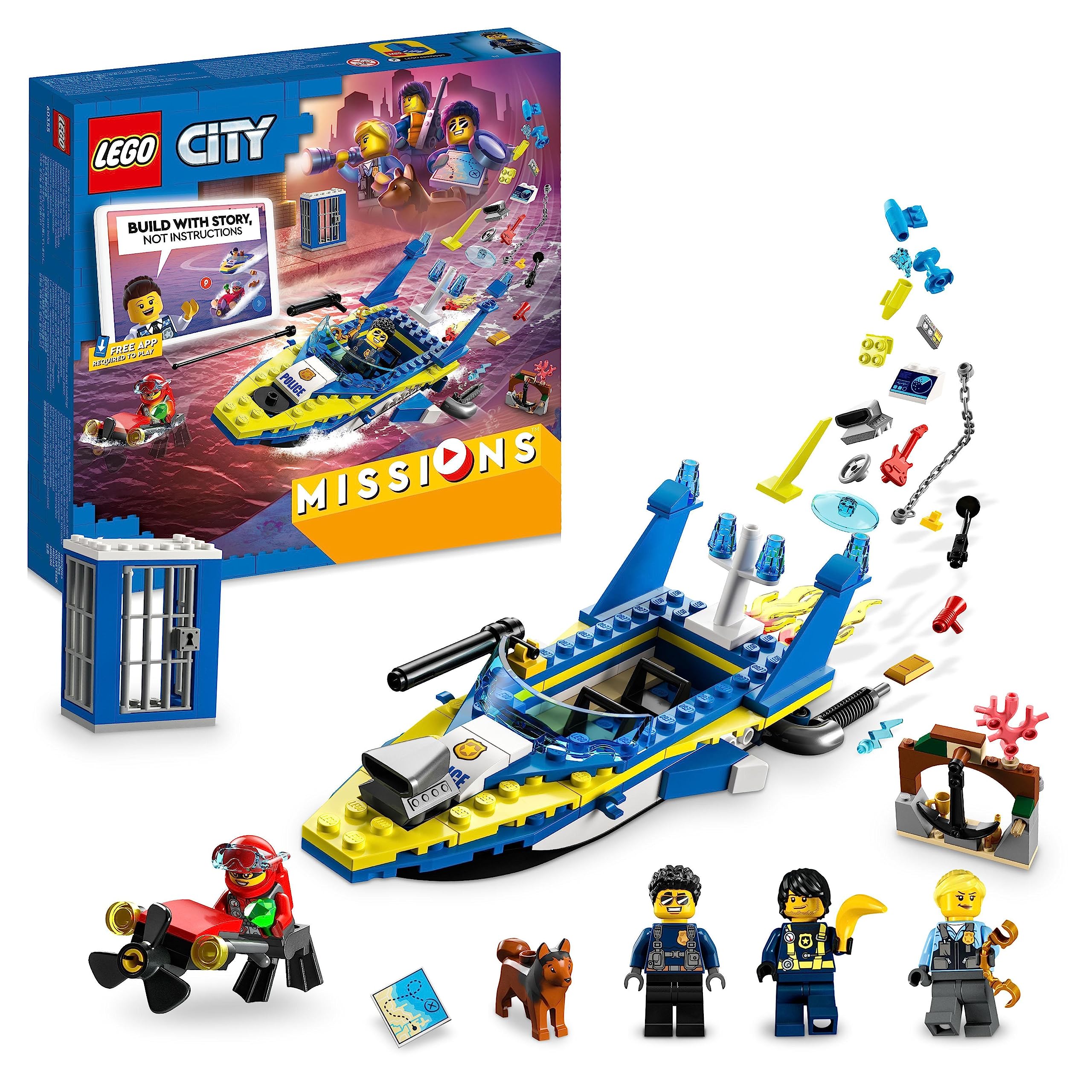 LEGO 60355 City Water Police Detective Missions, with Speed Boat Toy & 60343 City Great Vehicles Rescue Helicopter Transport Truck, Lorry Toy for Boys and Girls 5 plus Years Old