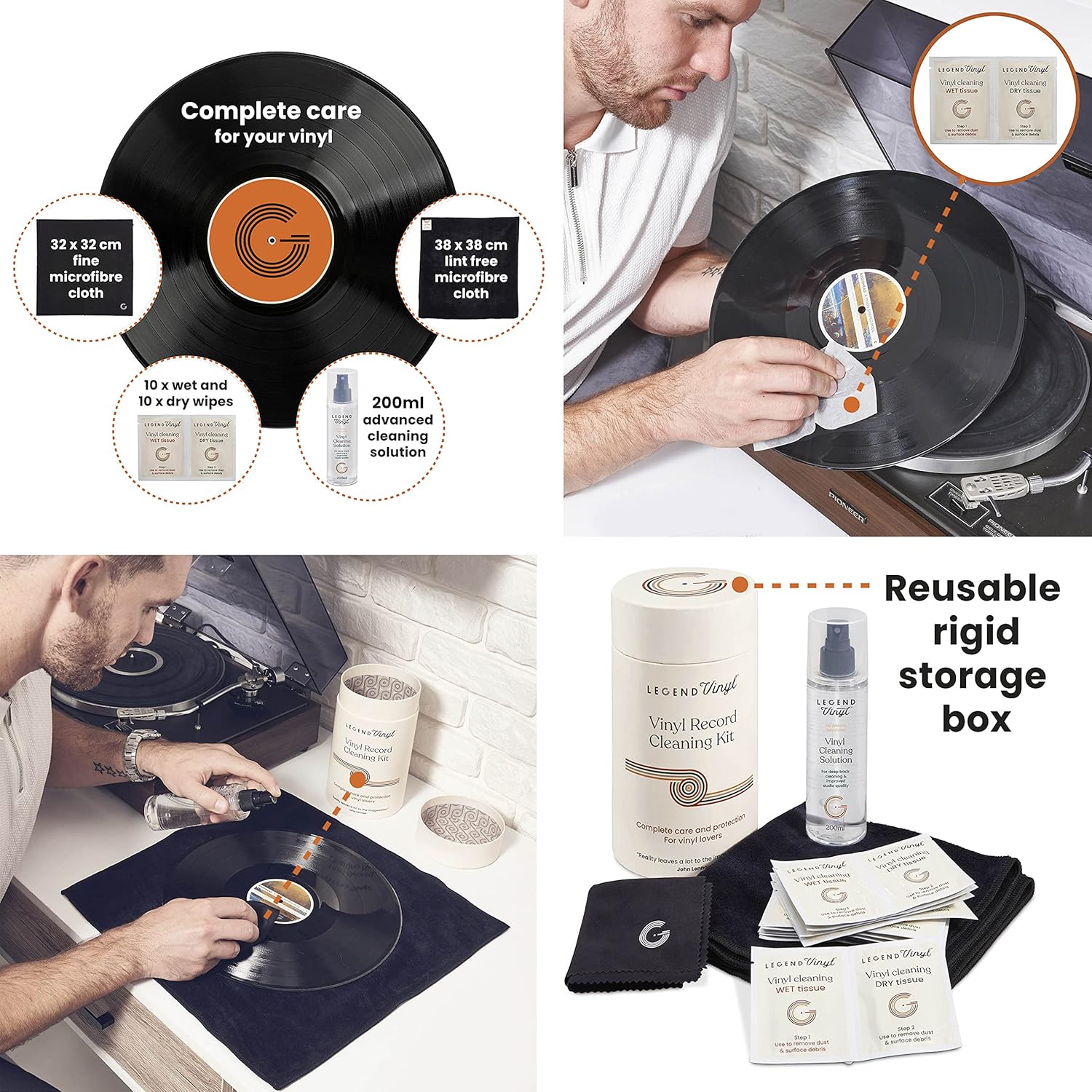 Record Cleaner | 13 Pieces | Vinyl Record Cleaner Kit | 200ml Cleaning fluid | 2 Microfibre Cloths | 10 x Wet and Dry Wipes | Ultimate Vinyl Records Collection Kit for Enthusiasts