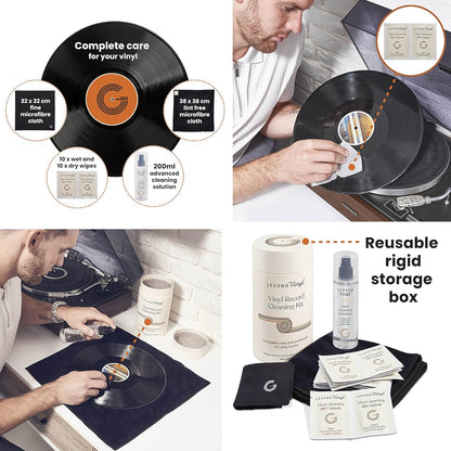 Record Cleaner | 13 Pieces | Vinyl Record Cleaner Kit | 200ml Cleaning fluid | 2 Microfibre Cloths | 10 x Wet and Dry Wipes | Ultimate Vinyl Records Collection Kit for Enthusiasts