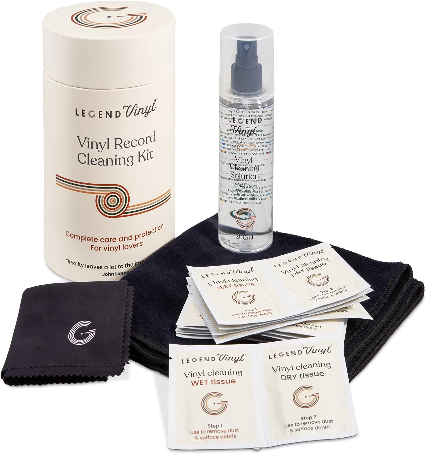 Record Cleaner | 13 Pieces | Vinyl Record Cleaner Kit | 200ml Cleaning fluid | 2 Microfibre Cloths | 10 x Wet and Dry Wipes | Ultimate Vinyl Records Collection Kit for Enthusiasts
