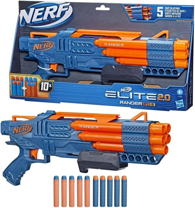 Nerf Elite 2.0 Ranger PD-5 Blaster, 5-Barrel Blasting, 10 Nerf Elite Darts, Easy To Use, Dart Storage, Pump Action