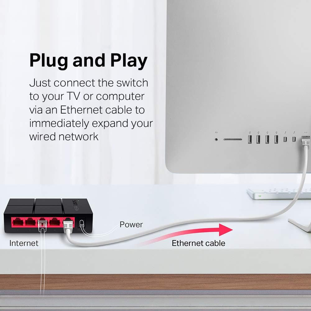 MERCUSYS 5-Port 10/100/1000Mbps Desktop Ethernet Switch/Hub, Ethernet Splitter, Saves power by up to 82%, Plug & Play, no configuration required (MS105G