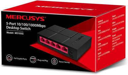 MERCUSYS 5-Port 10/100/1000Mbps Desktop Ethernet Switch/Hub, Ethernet Splitter, Saves power by up to 82%, Plug & Play, no configuration required (MS105G