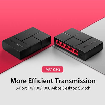 MERCUSYS 5-Port 10/100/1000Mbps Desktop Ethernet Switch/Hub, Ethernet Splitter, Saves power by up to 82%, Plug & Play, no configuration required (MS105G