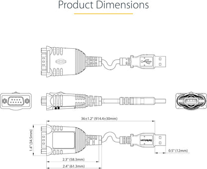 StarTech.com Cable de 1m USB a Serie, Conversor DB9 Macho RS232 a USB, Prolific, Adaptador USB a Serial para PLC/Impresora/Escáner, Adaptador USB a puerto COM, Windows/Mac (1P3FP-USB-SERIAL