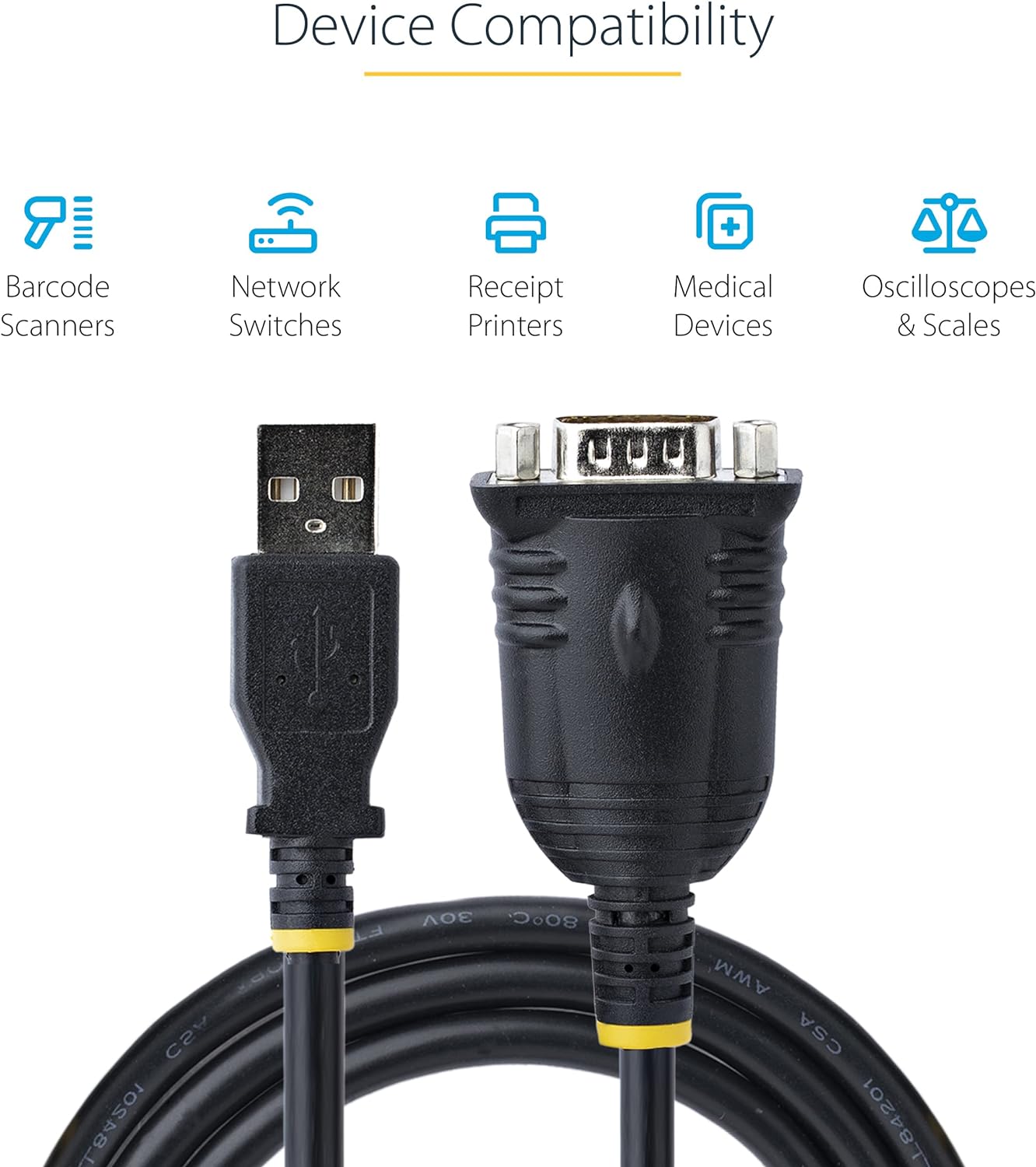 StarTech.com Cable de 1m USB a Serie, Conversor DB9 Macho RS232 a USB, Prolific, Adaptador USB a Serial para PLC/Impresora/Escáner, Adaptador USB a puerto COM, Windows/Mac (1P3FP-USB-SERIAL