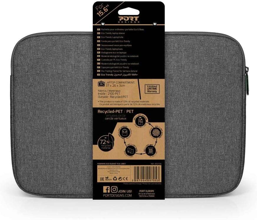 Port Designs Yosemite Eco 15.6" Laptop Sleeve Case - Made From 72% Recycled Material