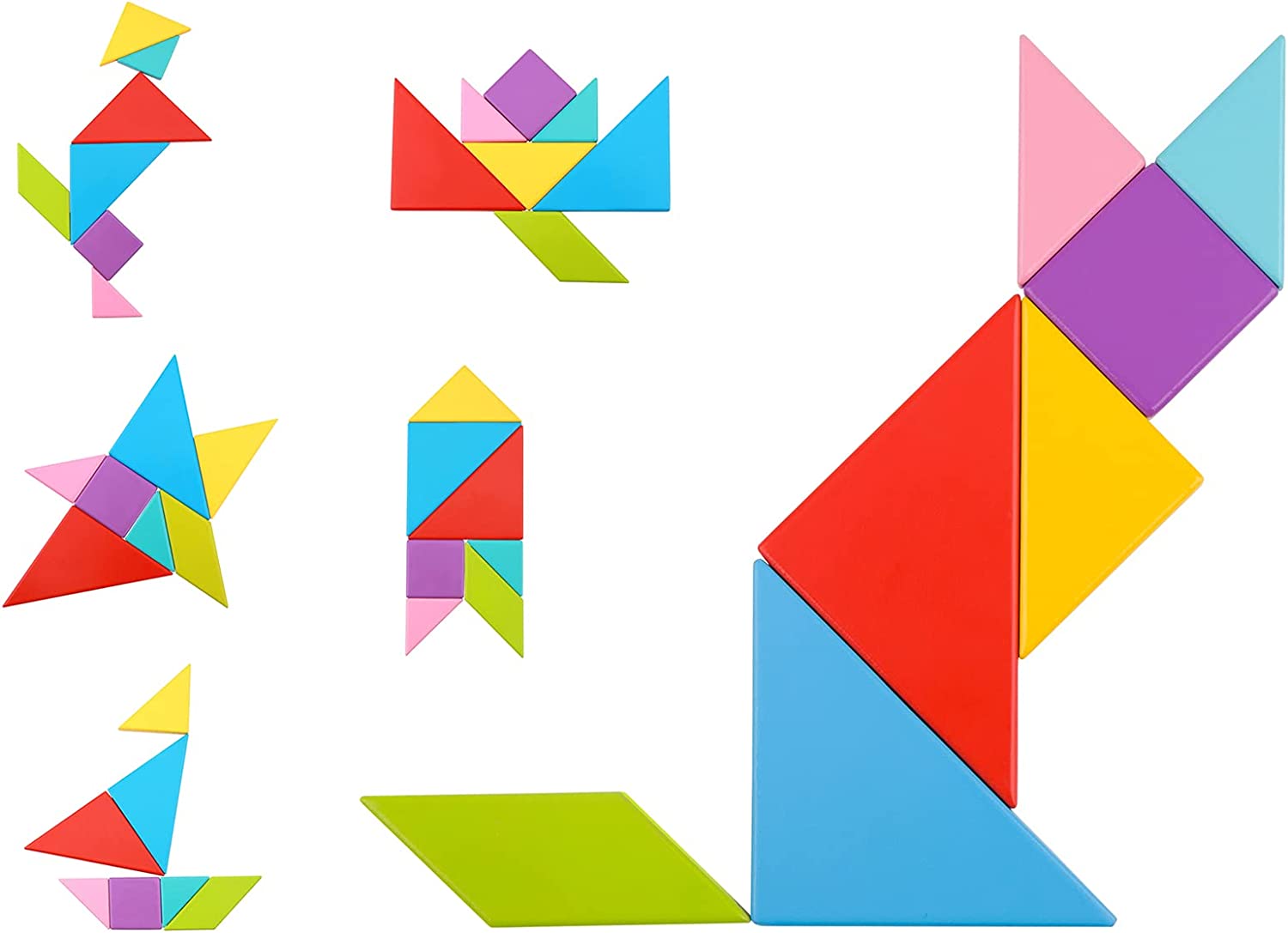 Tooky Toy TY879 Geometry Puzzle Tangram Wooden Colourful Children's Toy Learning Toy Wooden Toy for Toddlers Multicoloured
