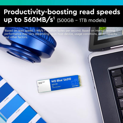 WD Blue SA510 500GB, M.2 SATA SSD, up to 560 MB/s, Includes Acronis True Image for Western Digital, Disk & Cloning Migration, Flexible backup & recovery, ransomware protection