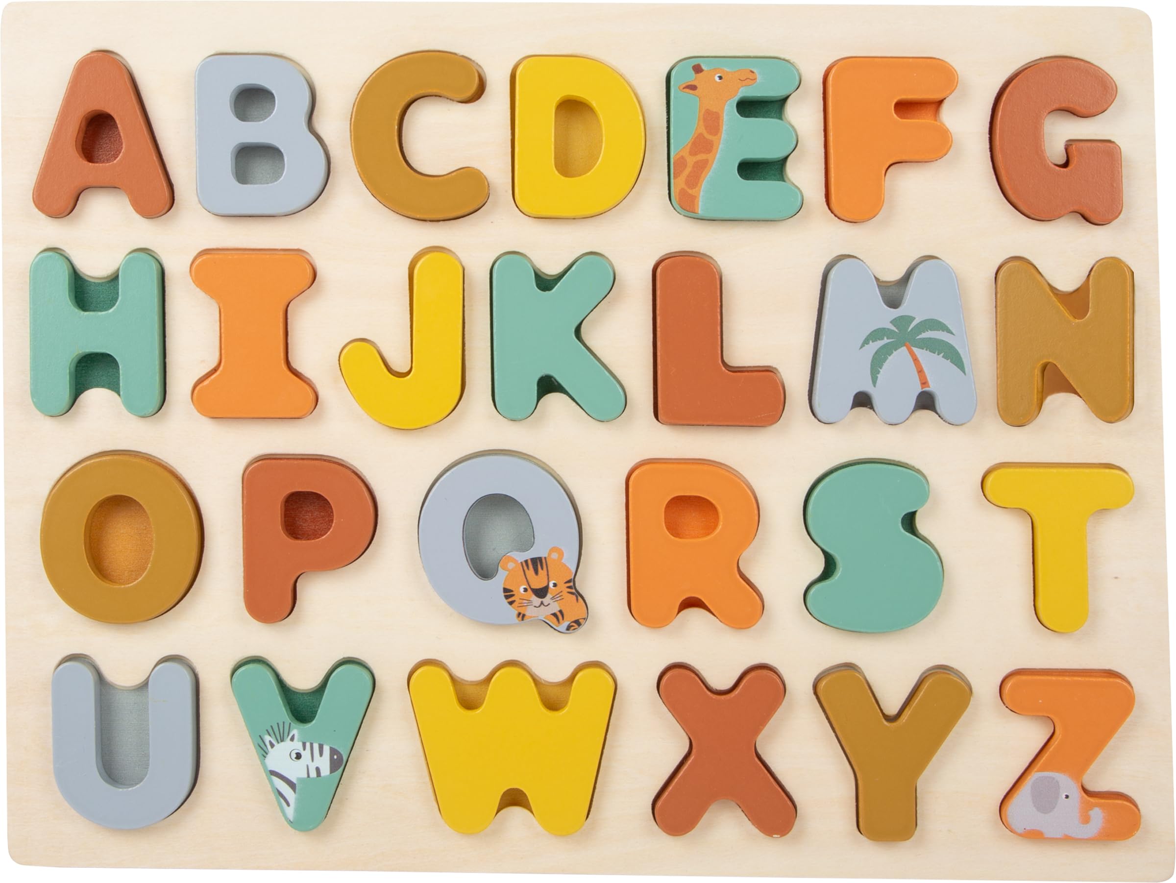 Small Foot-11703 ABC Safari small foot, de Madera, a Partir de los 2 años de Edad. Elefante Puzzles, Multicolor (11703
