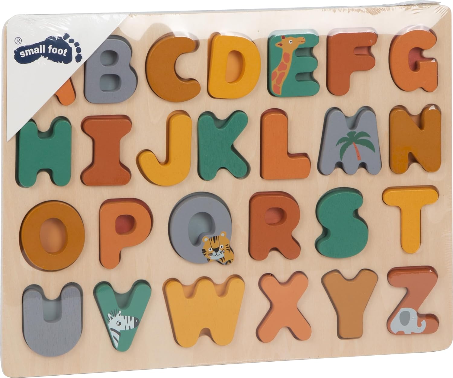 Small Foot-11703 ABC Safari small foot, de Madera, a Partir de los 2 años de Edad. Elefante Puzzles, Multicolor (11703
