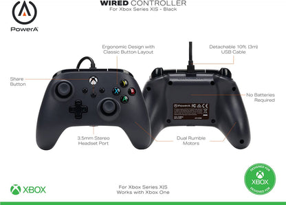 PowerA Wired Controller For Xbox Series X|S - Black, Gamepad, Wired Video Game Controller, Gaming Controller, Works with Xbox One (Xbox Series X
