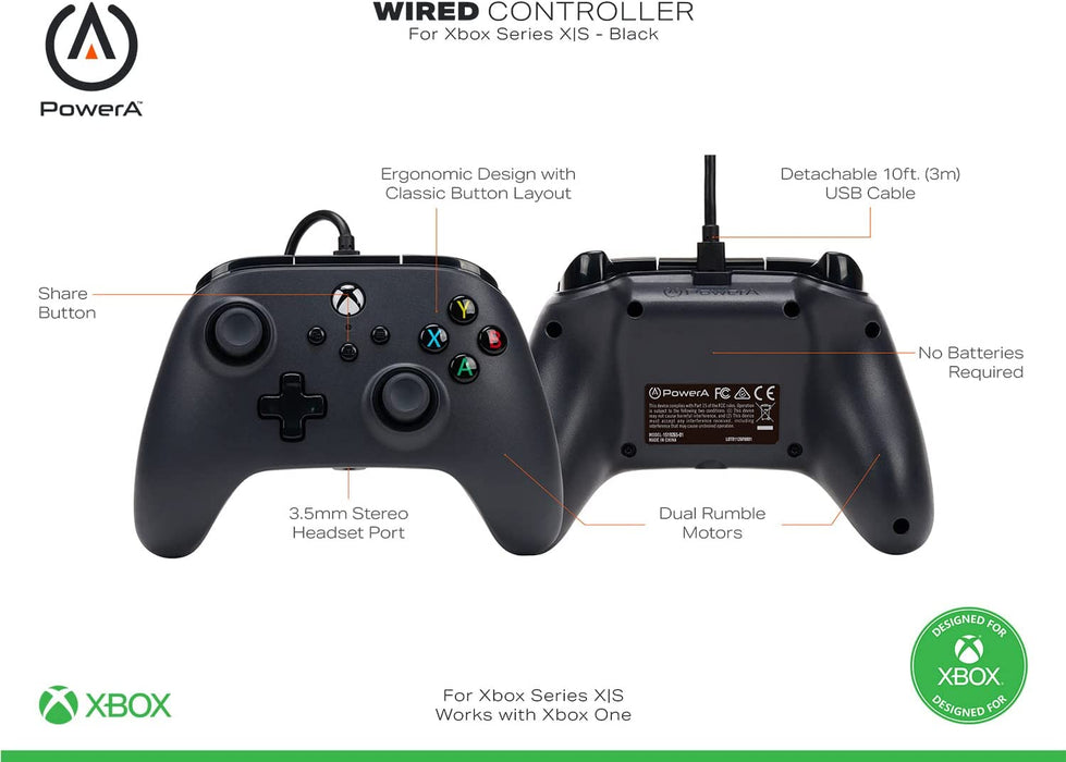 PowerA Wired Controller For Xbox Series X|S - Black, Gamepad, Wired Video Game Controller, Gaming Controller, Works with Xbox One (Xbox Series X