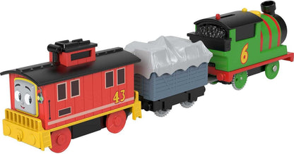 Thomas & Friends Percy & Brake Car Bruno Motorized Battery-Powered Toy Train Set for Preschool Kids Ages 3 Years and up