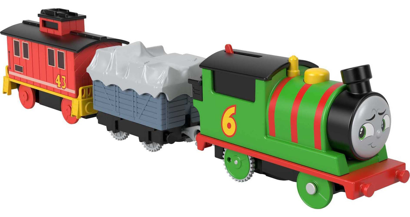 Thomas & Friends Percy & Brake Car Bruno Motorized Battery-Powered Toy Train Set for Preschool Kids Ages 3 Years and up