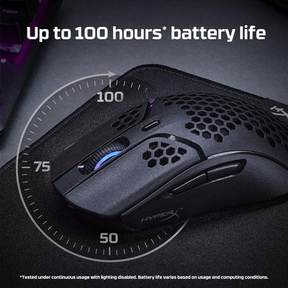HYPERX Pulsefire Haste – Wireless Gaming Mouse – Ultra Lightweight, 61g, 100 Hour Battery Life – Black and Red & Pulsefire Mat – Gaming Mouse Pad – Medium – Precise Cloth Surface + Gaming Mouse Pad, Medium