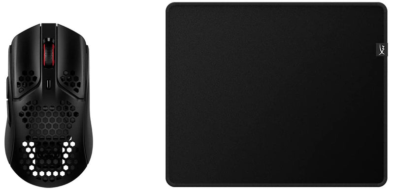 HYPERX Pulsefire Haste – Wireless Gaming Mouse – Ultra Lightweight, 61g, 100 Hour Battery Life – Black and Red & Pulsefire Mat – Gaming Mouse Pad – Medium – Precise Cloth Surface + Gaming Mouse Pad, Medium