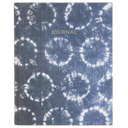 Eccolo Large Lined Journal Notebook, Hardbound Fabric Cover, Writing Journal, 256 Ruled White Pages, Ribbon Bookmark, Lay Flat, Desk Size for Work or School, Shibori Circles (Denim Blue, 8x10 inches