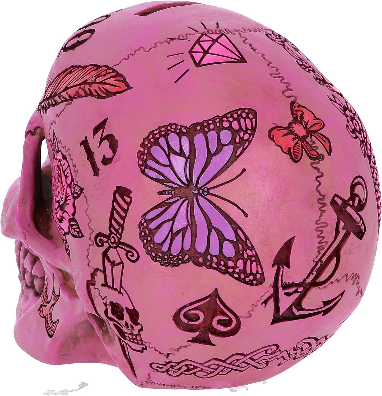 Nemesis Now Tribal Tattoo Fund Totenkopf-Ornament, Rosa, 15 cm