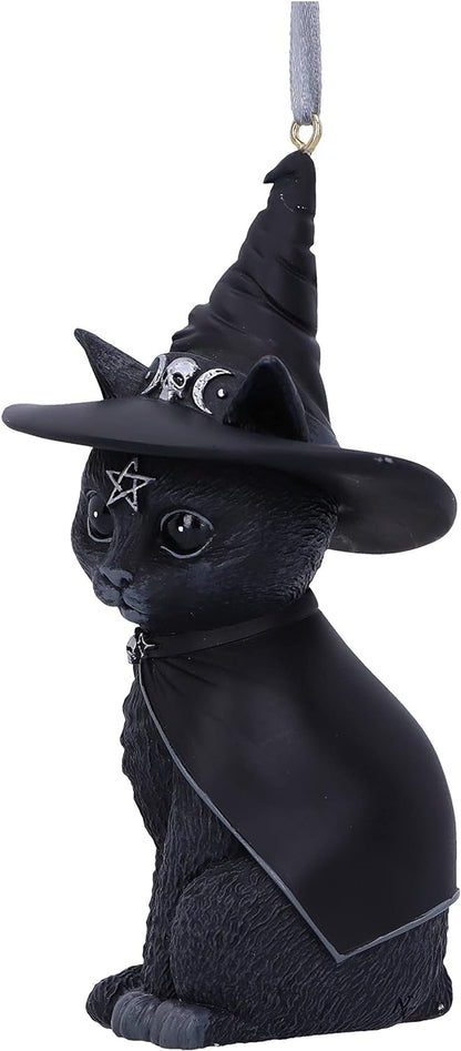 Nemesis Now Cult Cuties Purrah Hanging Ornament 11.5cm, Resin, Black, Scarily Adorable Bewitching Cat Hanging Ornament, Witch Cat, Cast in the Finest Resin, Expertly Hand-Painted