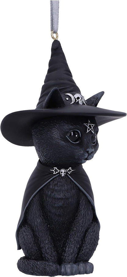 Nemesis Now Cult Cuties Purrah Hanging Ornament 11.5cm, Resin, Black, Scarily Adorable Bewitching Cat Hanging Ornament, Witch Cat, Cast in the Finest Resin, Expertly Hand-Painted