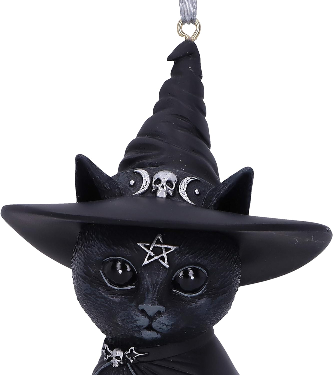Nemesis Now Cult Cuties Purrah Hanging Ornament 11.5cm, Resin, Black, Scarily Adorable Bewitching Cat Hanging Ornament, Witch Cat, Cast in the Finest Resin, Expertly Hand-Painted