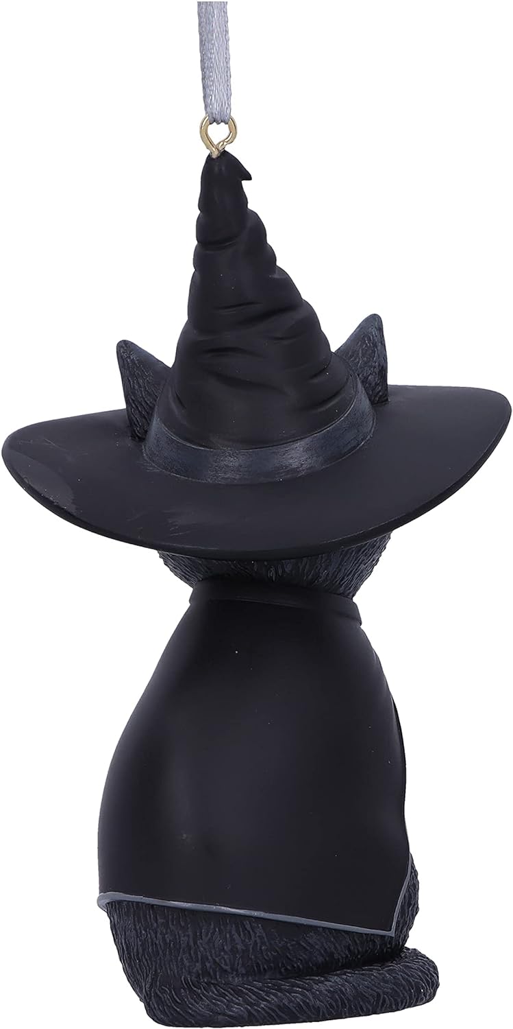Nemesis Now Cult Cuties Purrah Hanging Ornament 11.5cm, Resin, Black, Scarily Adorable Bewitching Cat Hanging Ornament, Witch Cat, Cast in the Finest Resin, Expertly Hand-Painted