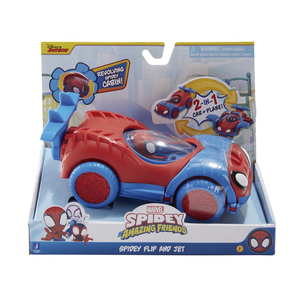 Spidey and Friends SNF0080 Flip & Jet Spider-Man Transforming Flip and Jet-Toys Featuring Your Friendly Neighbourhood Spideys, Multicoloured