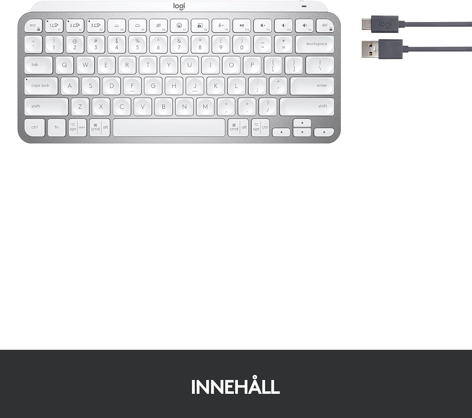 Logitech MX Keys Mini Minimalist Wireless Lighted Keyboard, Compact, Bluetooth, Backlit, USB-C, Compatible with Apple macOS, Windows, Linux, Android - Light Grey