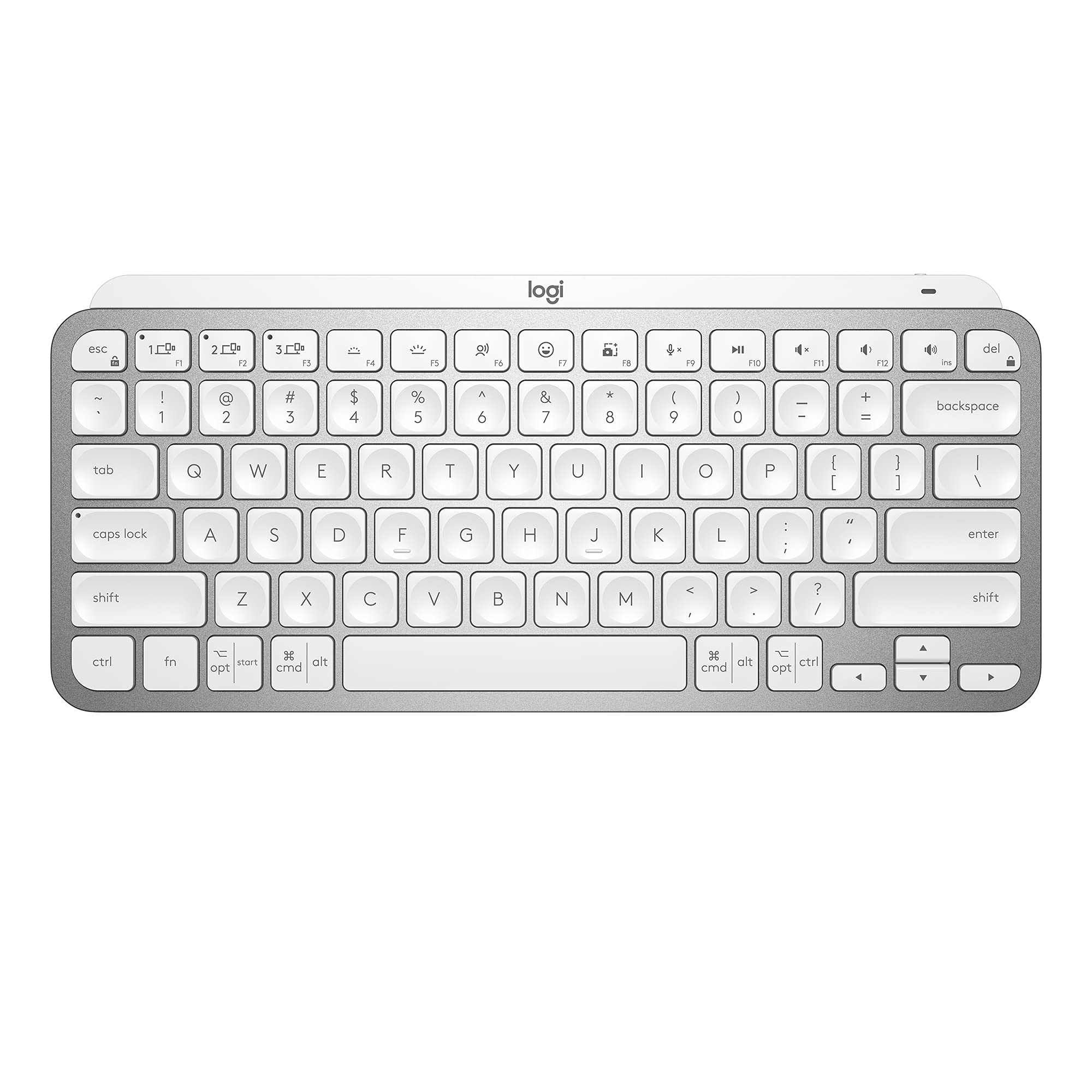 Logitech MX Keys Mini Minimalist Wireless Lighted Keyboard, Compact, Bluetooth, Backlit, USB-C, Compatible with Apple macOS, Windows, Linux, Android - Light Grey
