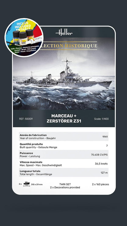 Heller 55009 STARTER KIT Marceau + Zerstörer Z31 TWINSET 1/400